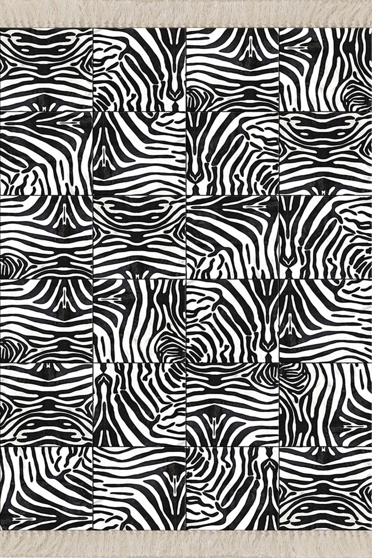 Pelangi Zebra Desenli Dijital Baskı Yıkanabilir Kaymaz Taban Modern Salon Halısı, Siyah 160 x 230
