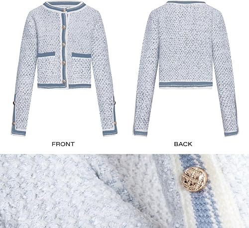 Vista 4 de URBAN REVIVO Cárdigan de punto para mujer, estilo casual, abierto, con botones, manga larga, recortada, de tweed, a la moda, 2025