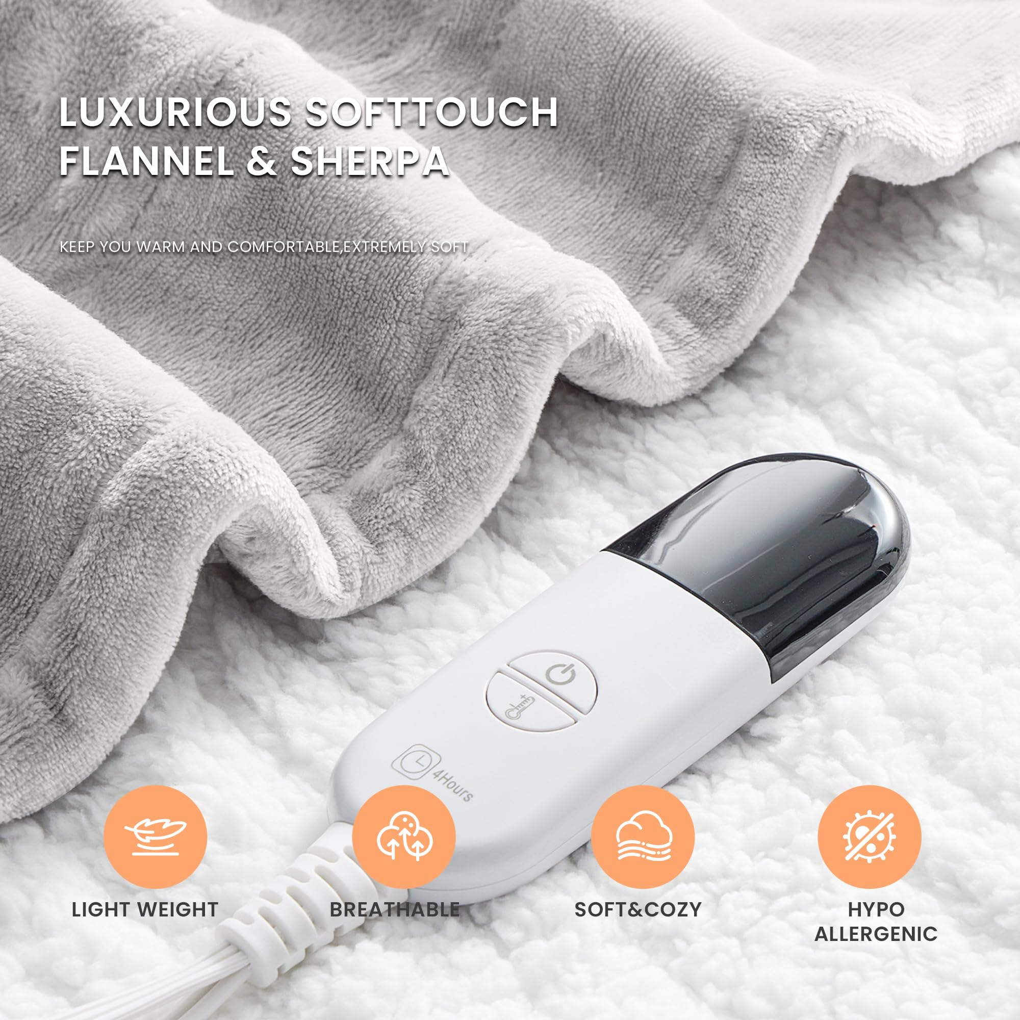 YILOTE Electric Blanket Wearable Throw - Robe with Sleeves and Foot Pockets - 7-Level Heating Auto-Off Blanket for Adults: Light Grey 40*70