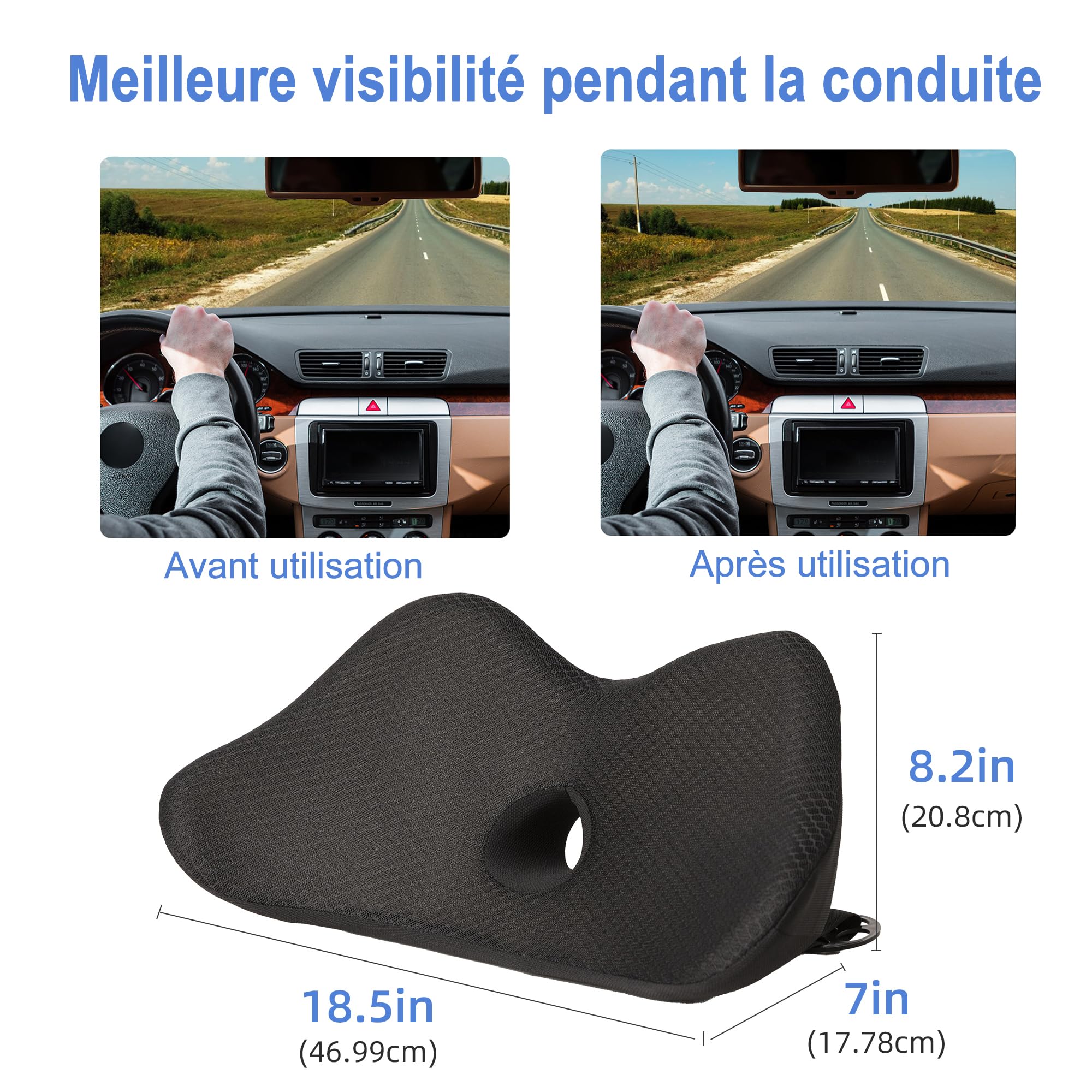 Soutien Lombaire Ergonomique en Mousse à Mémoire de Forme, Support de Dos pour Conducteur, Soulage la Fatigue et Comble l’Espace du Siège, Idéal pour Voiture et Bureau.