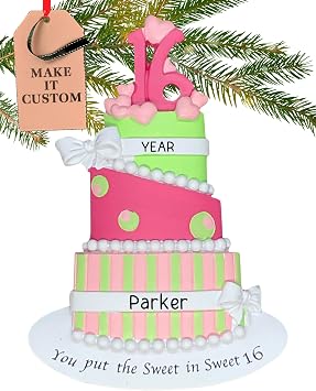 Personalized Sweet 16 Ornament 2026 for Teenage Girls & Boys, Birthday Cake