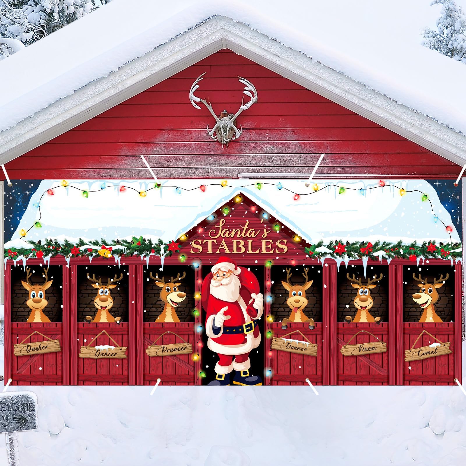 HunnmingRe 16 x 7ft Christmas Garage Door Banner Decoration Magnetic Garage Door Covers Large Christmas Backdrop Decorations for Indoor Outdoor Xmas Party(Santa Claus)