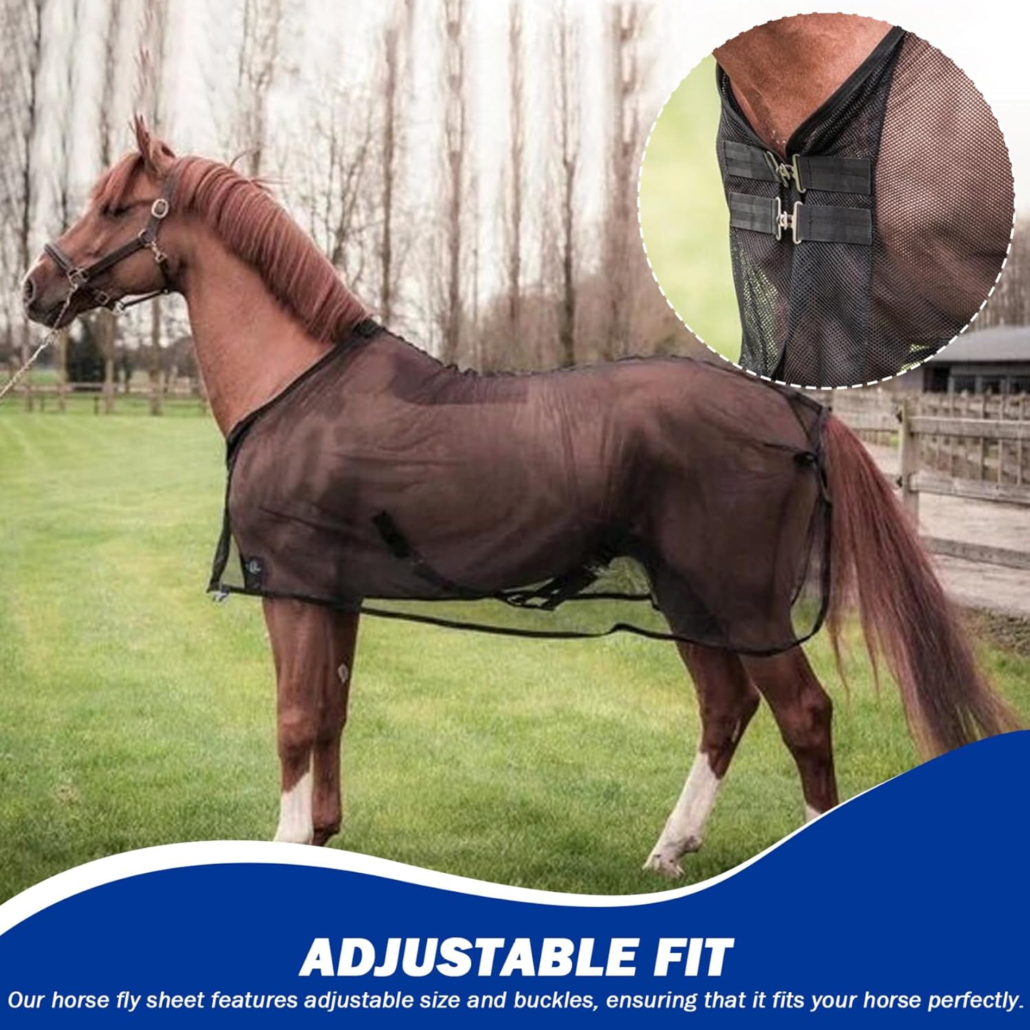 Horse Fly Sheet, Adjustable Fly Sheets for Horses, UV Protection ＆ Breathable Mesh Horse Blankets for Real Horses, Sheet with Buckle.