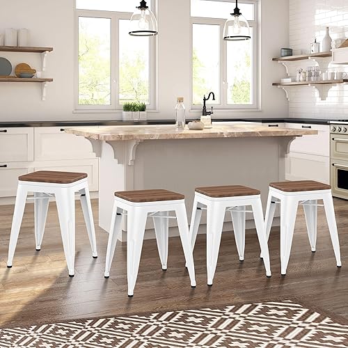 Miniatura 7 de Changjie Furniture Taburetes de metal de 18 pulgadas, juego de 4 taburetes apilables para niños, taburetes cortos, taburetes de bar apilables,