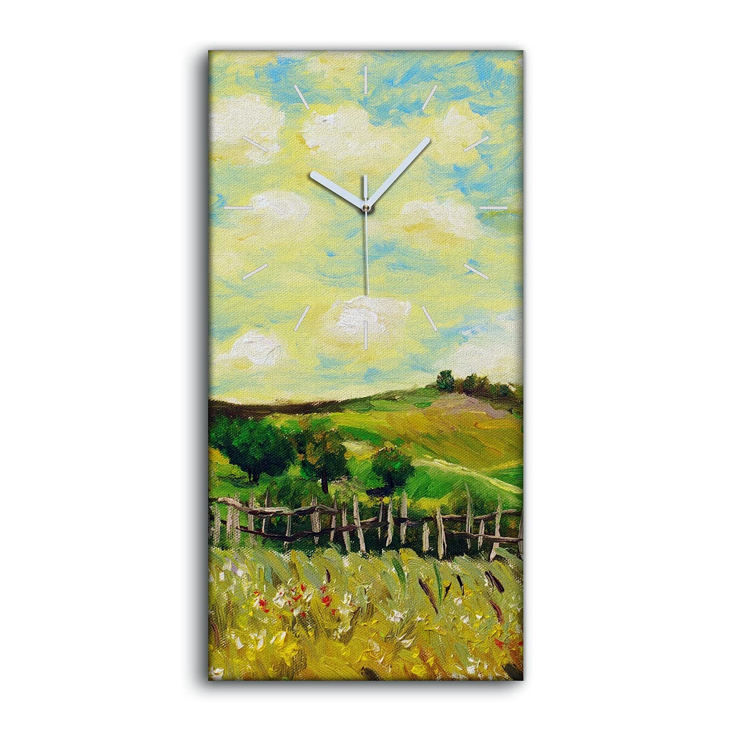 Horloge sur Toile 30x60cm Paysage de Ferme avec Mains Blanches Silencieuse