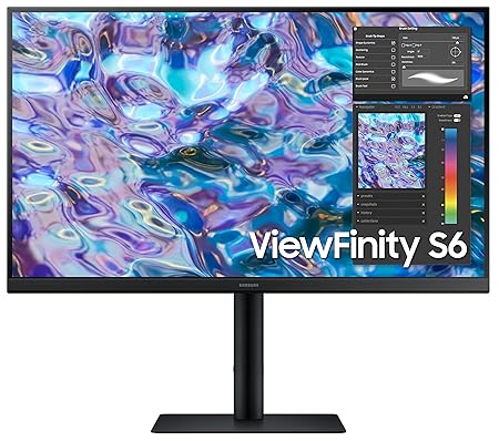 Samsung ViewFinity S6 Flat Monitor 27-Inch (68.5 cm) QHD (2,560 x 1,440 Resolution), IPS Panel, 5ms(GTG), 75 Hz, Display Port, HDMI, Headphone Jack, AMD FreeSync, HAS, Pivot (LS27B610EQWXXL, Black)