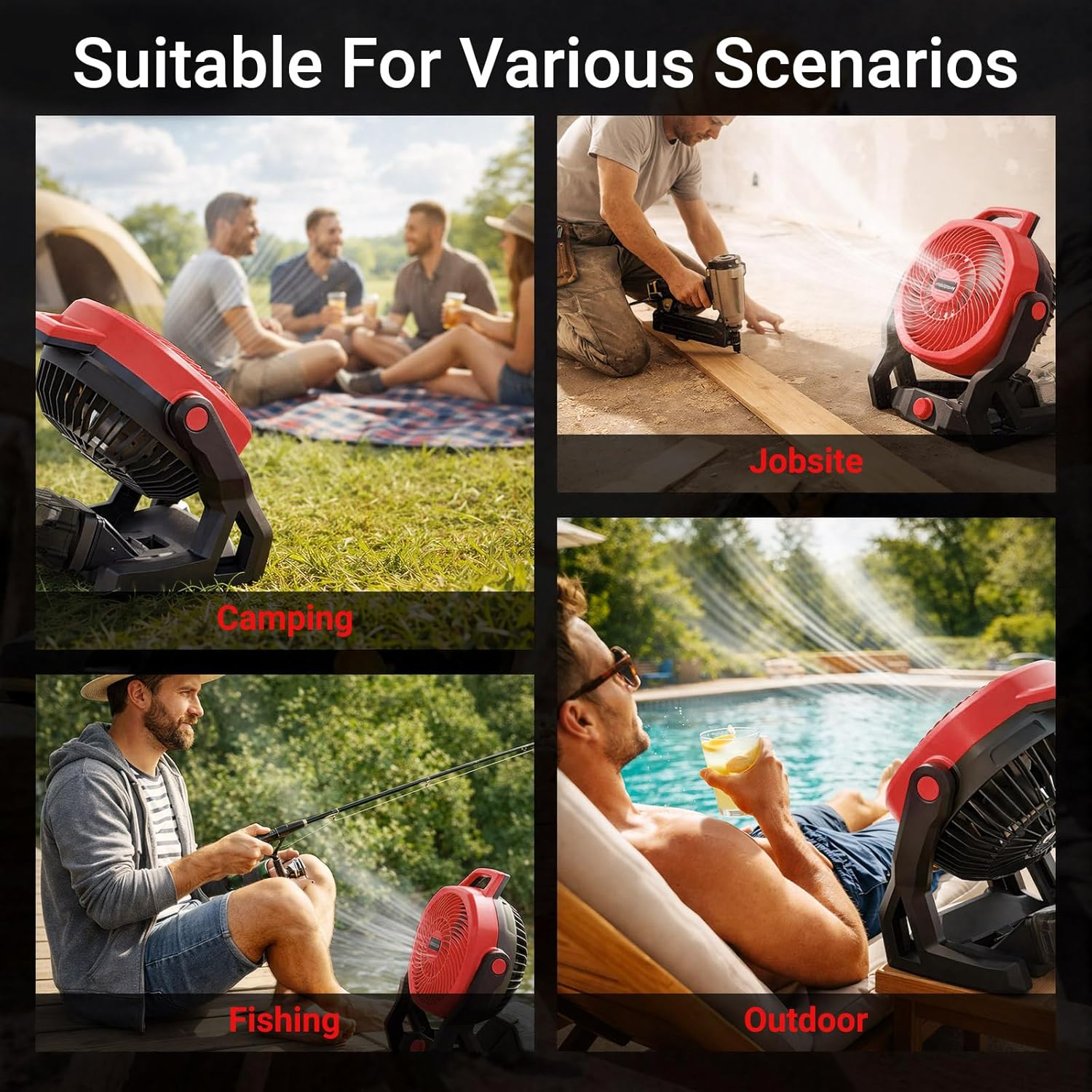 Battery Powered Fan Compatible with Milwaukee M18 18V Battery, 750 CFM Cordless Jobsite Fan with AC Adapter, Brushless Motor Portable Shop Fan for Camping, Garage, Workshop, Outdoor (Tool Only)