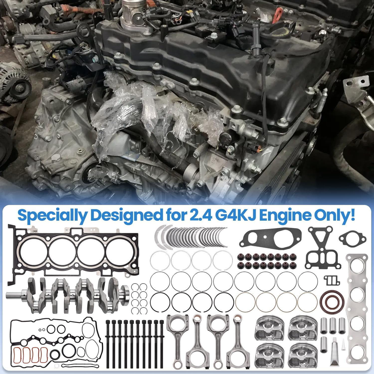 G4KJ 2.4L Engine Rebuild Overhaul Kit w/Crankshaft & Connecting Rods Compatible with KIA Sorento Optima & Sportage 11-2020; for Tucson Sonata & Santa Fe Sport 11-2019 Replace 23111-2G200, 23510-2G500