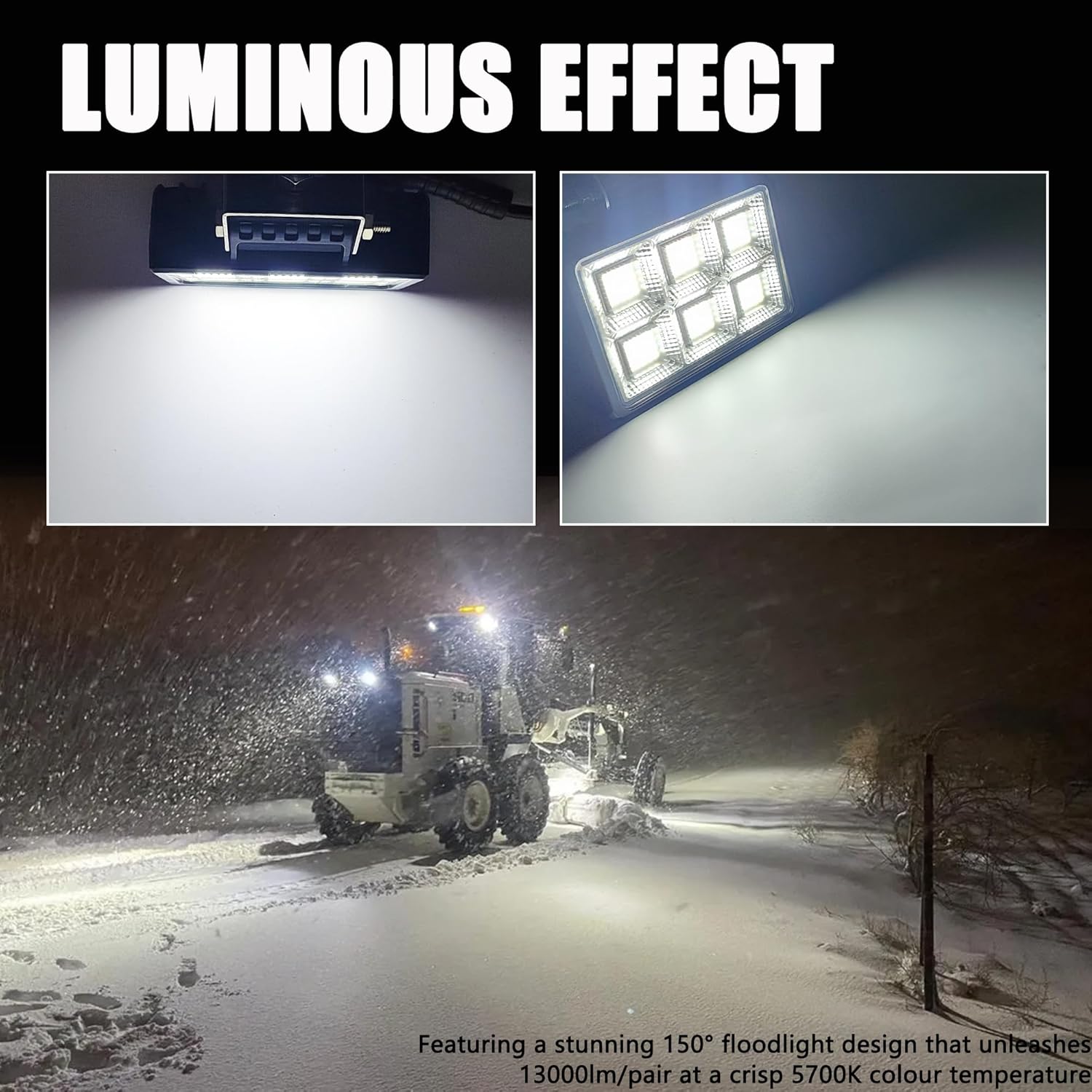 12V LED Flood Light 6 Inch,2pcs 20000LM Waterproof LED Tractor Work Lights for Truck Heavy-Duty Equipment Offroad Boat Farm Engineer