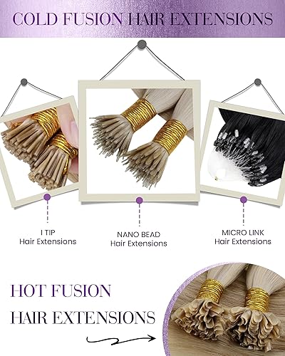 Miniatura 7 de LaaVoo - Extensiones de cabello humano de 50 filamentos pre empaquetados, extensiones nano micro con anillo de lazo de fusión fría