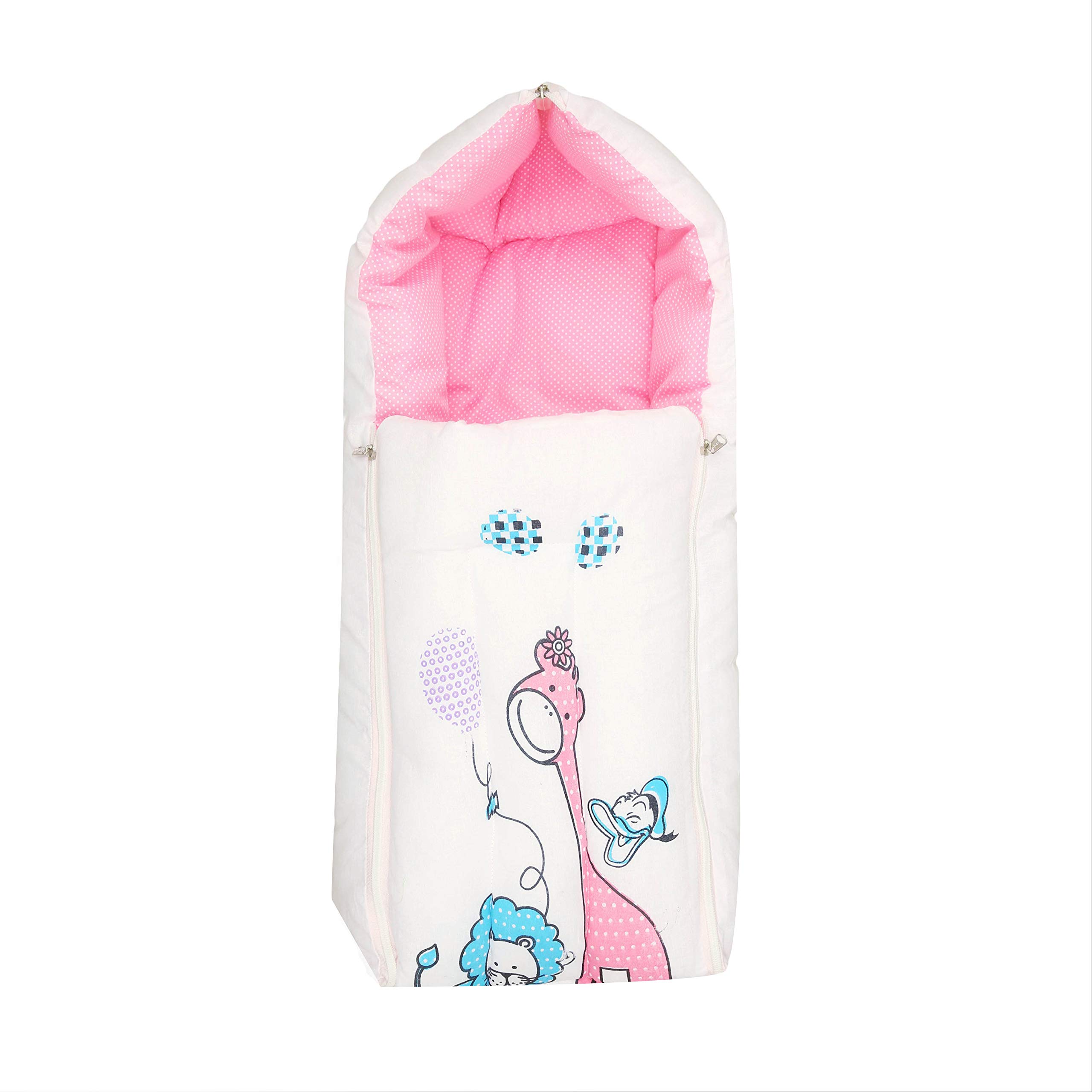 Infantbond New Born Baby Super Soft White Sleeping Bag with Mattress (0-6 Months) (Baby Pink Digital)