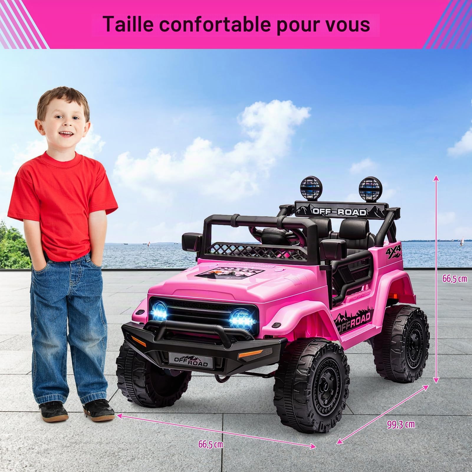 Voiture Électrique Enfant 12V, Quad Électrique pour Enfant, Suspension à Ressort, Ceinture De Sécurité, Lumières LED, sans Fil, MP3/USB/TF, 3 Vitesses, 3-8 Ans, Rose