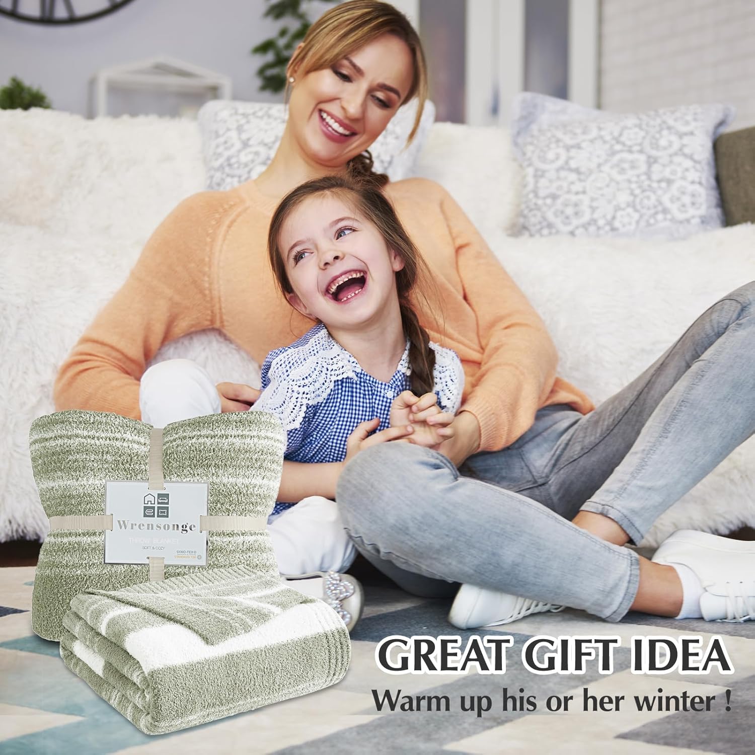 WRENGONGE Sage Green Throw Blanket, 50x70 Soft Cozy Striped Throw Blankets for Couch, Sofa, Bed, Travel, Lightweight Fluffy Warm Plush Decorative Blankets for Women, Men Gift - Image 7