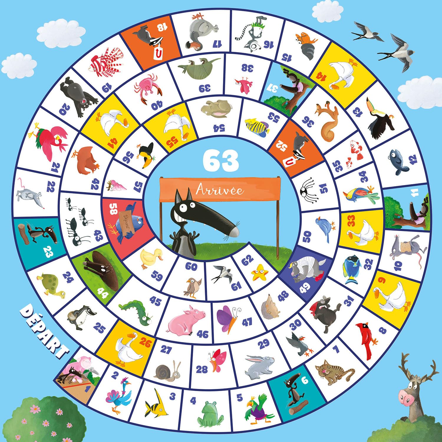 Mes jeux de voyage loup: Avec 1 jeu de l'oie, 1 jeu serpents et échelle, 1 jeu de carte le mini bac, 4 pions en bois et aimantés, 2 dés en bois