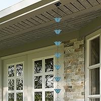 Vista 6 de Cadenas de lluvia para canaletas exteriores de 8.5 pies con 12 copas de tulipán azul, repuesto decorativo para bajante