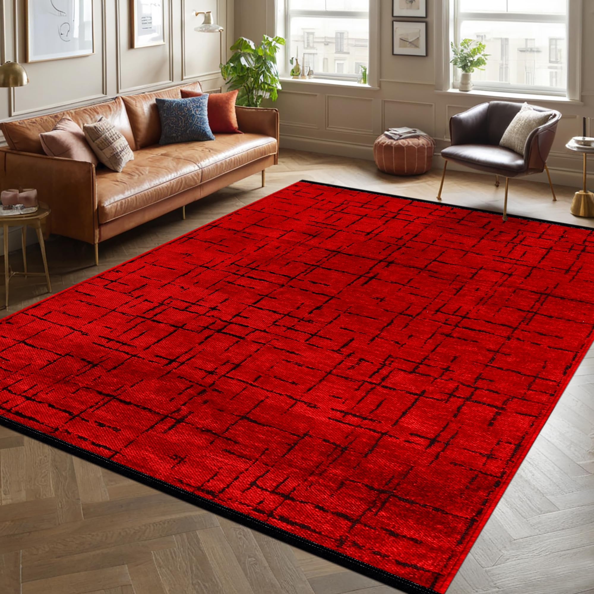 NETLINE HOME Rugs Living Room - Machine Washable Rug, Low Pile Non-Slip Area Rug - Area Rugs for Bedroom, Kitchen, Hallway - Pet Friendly Carpet, Modern Room Decor (RED, 200X290)