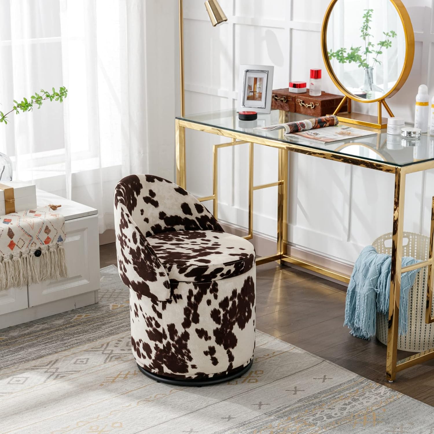 HEAHYO Modern Makeup Vanity Stool with Storage, Swivel