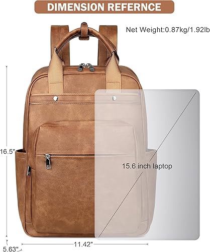 Miniatura 6 de MASINTOR Mochila de cuero para computadora portátil para mujer, elegante mochila de computadora universitaria y negocios, bolsas de hombro para