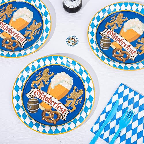 Miniatura 3 de Whaline 40 platos de papel temáticos de Oktoberfest de 9 pulgadas, platos de papel desechables para festival de cerveza alemana, platos de papel