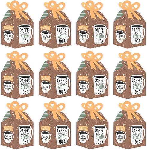 Miniatura 5 de Big Dot of Happiness But First, Coffee  Cajas de regalo cuadradas  Cajas de lazo para fiesta temática de café  Juego de 12