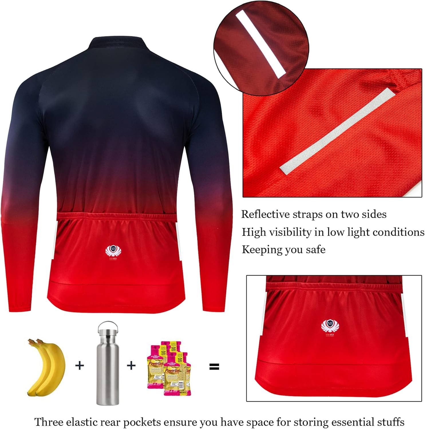 Mens Bike Jersey Long Sleeve Cycling Shirts with Pockets Reflective Full Zipper MTB Bicycle Wear Mens Bike Jersey Long Sleeve Cycling Shirts with Pockets Reflective Full Zipper MTB Bicycle Wear