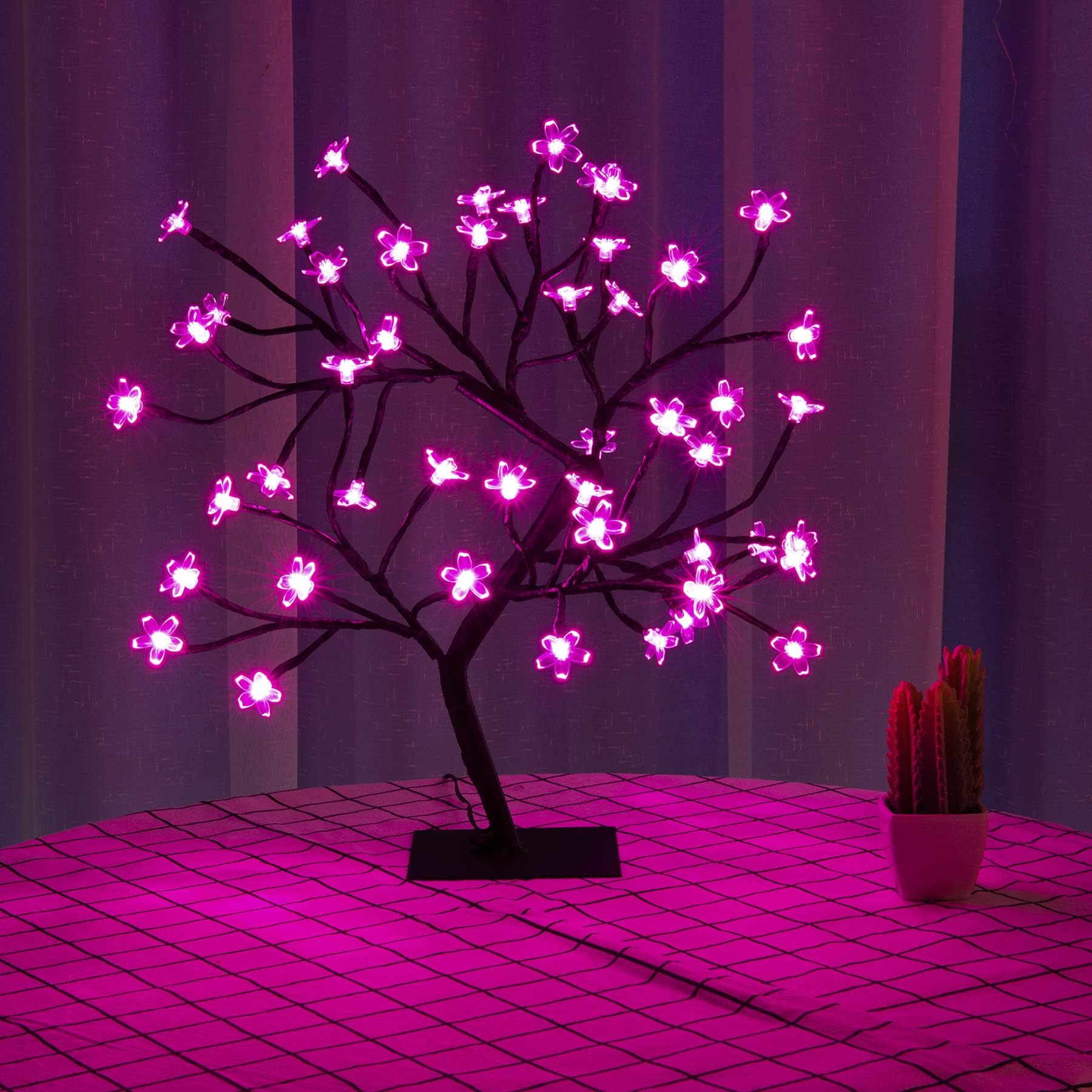 Bonsai Tree Light Artificial Tree Led Flower Cherry Blossom Light Adjustable Branches Battery Operated for Room Decoration and Gift (Pink)