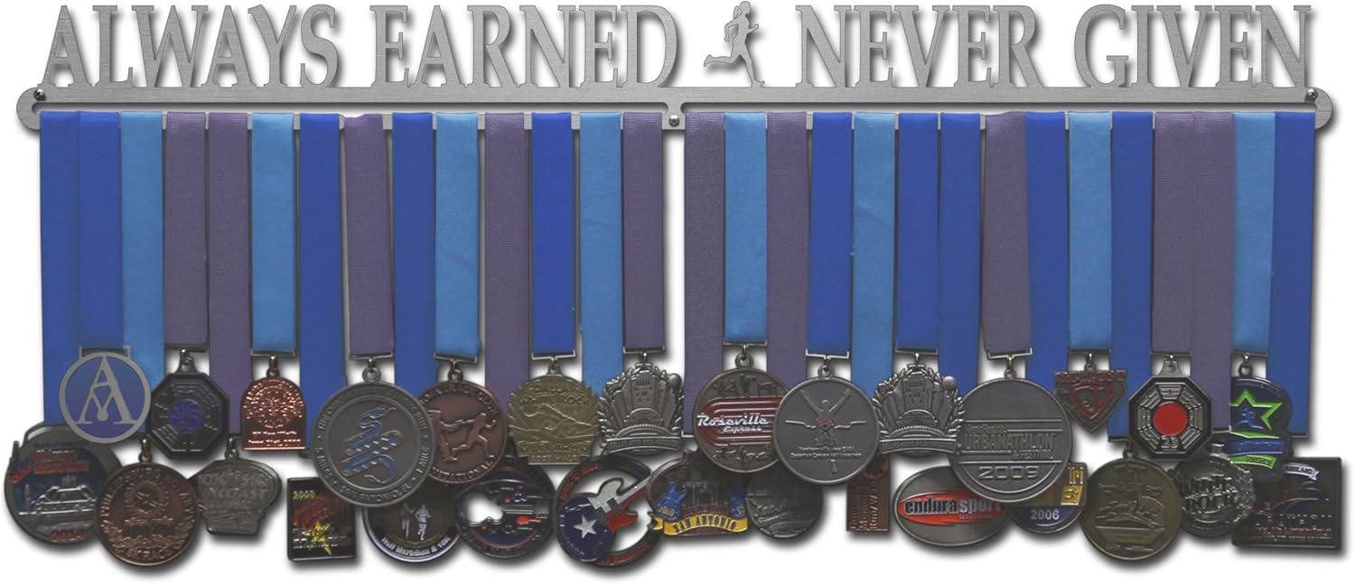 Allied Medal Hangers - Always Earned Never Given - Male or Female Runner - Multiple Variations Offered - Medal Holder Display Rack