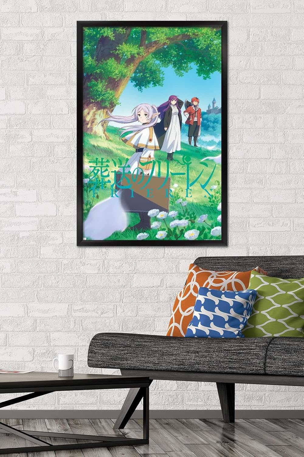 frieren: beyond journey's end - key art wall poster, 34l" x 22.4w", black framed version black framed version 34"l x 22.4"w
