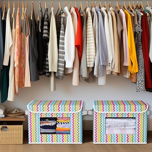 Vista 42 de Univivi Cajas de almacenamiento plegables de tela [4 unidades] Contenedores de almacenamiento grandes plegables apilables con tapas, organizadores