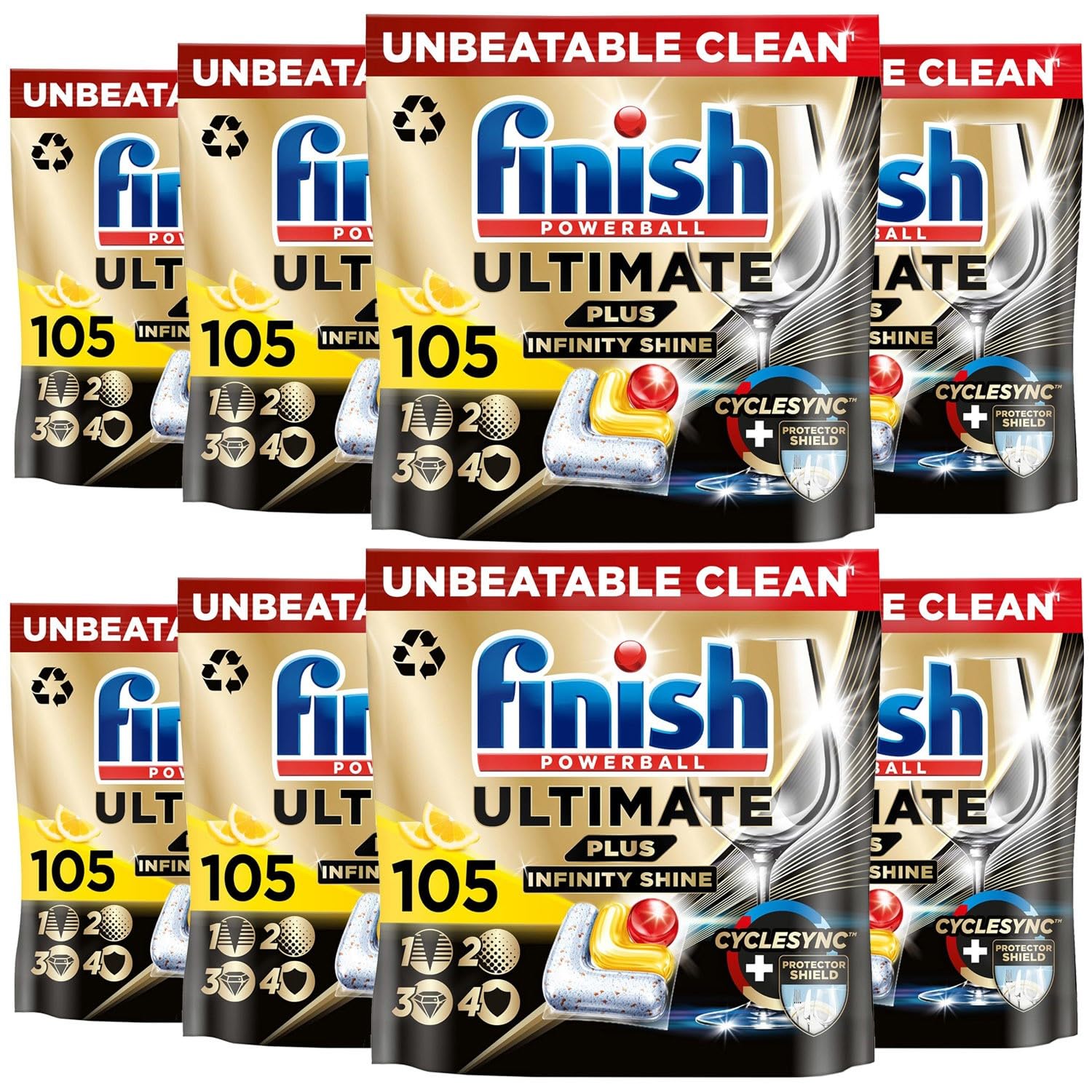 FinishUltimate Plus Infinity Shine Dishwasher Tablets bulk | Scent : Lemon | Size: 840 Dishwasher Tabs (105 tabs x 8) |For Unbeatable* Clean and Diamond ShineCradle to Cradle CertifiedCradle to Cradle CertifiedCradle to Cradle Certified