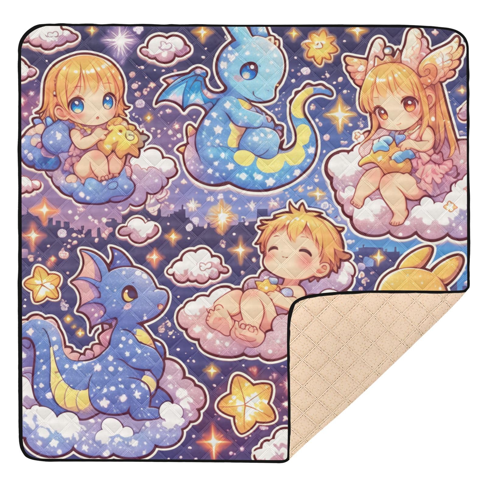 Kigai Cute Dragon Baby Play Mat for Floor and Playpen 50x50 inch Non-Slip Baby Activity Playmat Waterproof Foldable Crawling Mat for Infants Toddlers