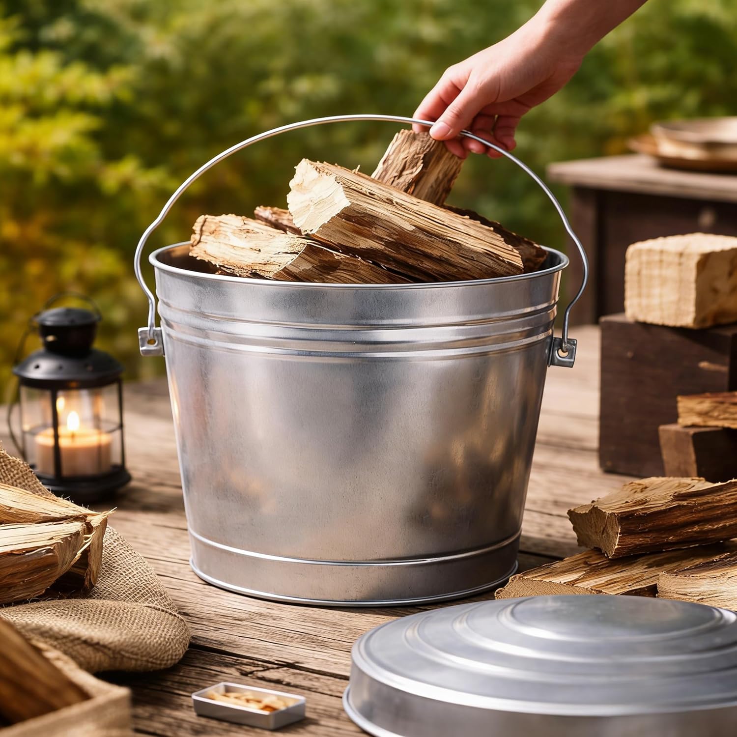 6 Gallon Galvanized Trash Can with Lid, Heavy Duty Metal Waste Basket, Rust-Resistant Steel Body with Handles for Indoor and Outdoor Use, Small Garbage Pail
