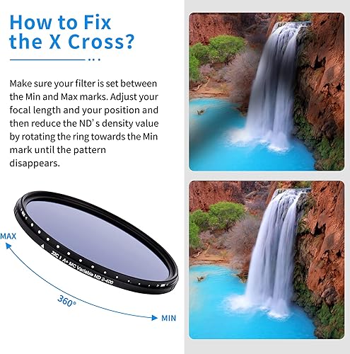 Miniatura 8 de JJC Filtro de densidad neutra variable de 2.283in ND2 a ND400, filtro delgado Fader ND para Canon Rebel T8i, T7i, T6i, T7, T6, EOS 90D, 80D, 77D con