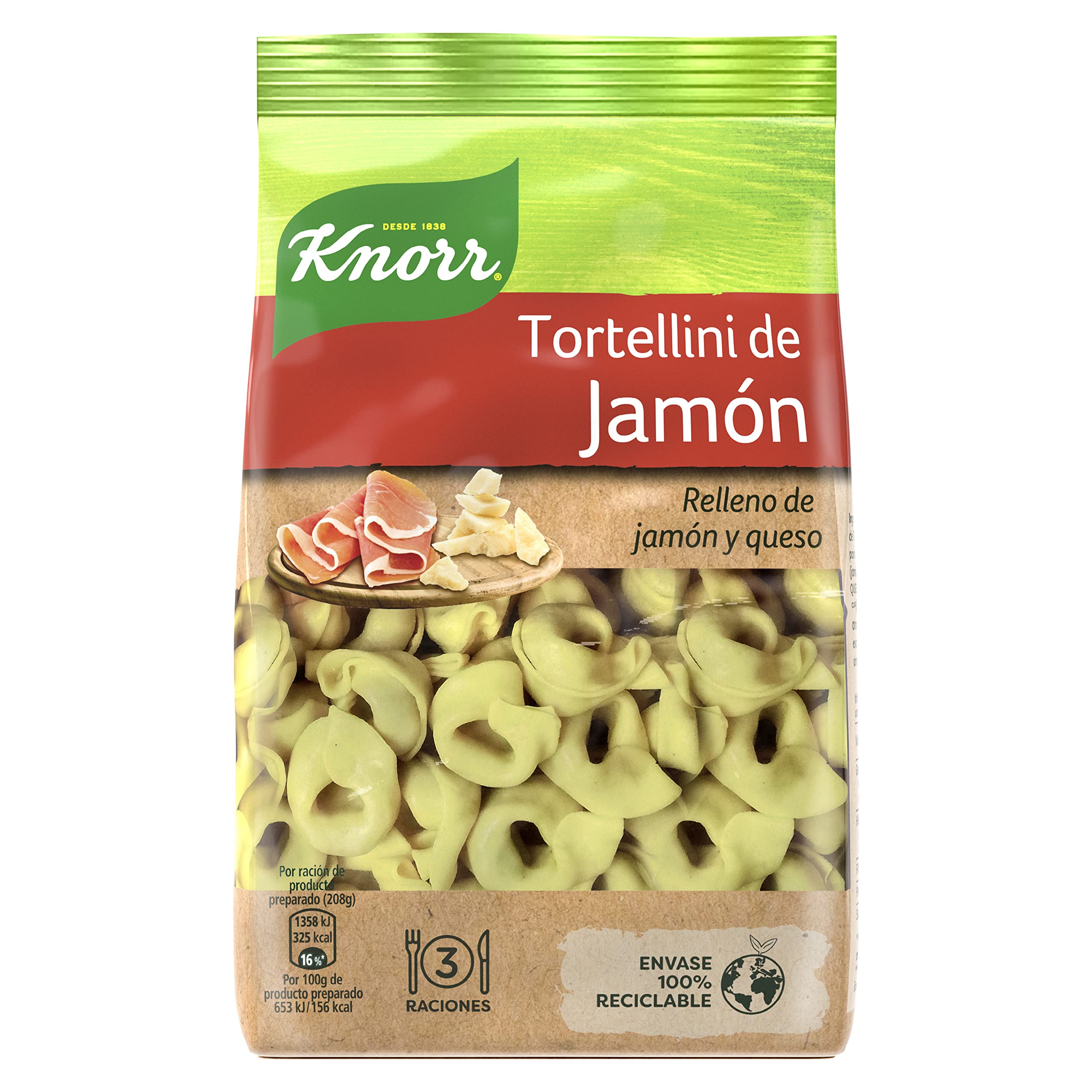 Knorr - Pasta rellena tortellini de jamón, 12 x 250g