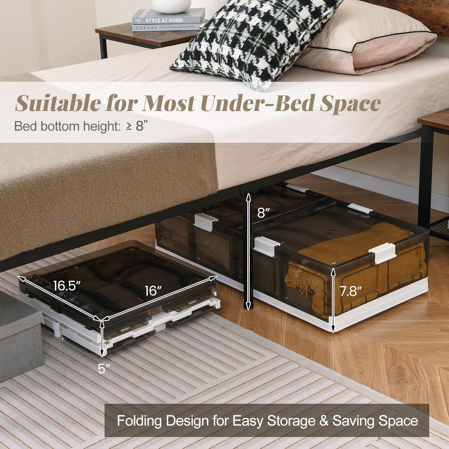 Giantex 26.5Gal Under Bed Storage Containers, 2 Pack Stackable Rolling Plastic Storage Boxes with Wheels & Lids, Clear Collapsible Storage Bins for Clothes, Shoes, Blankets