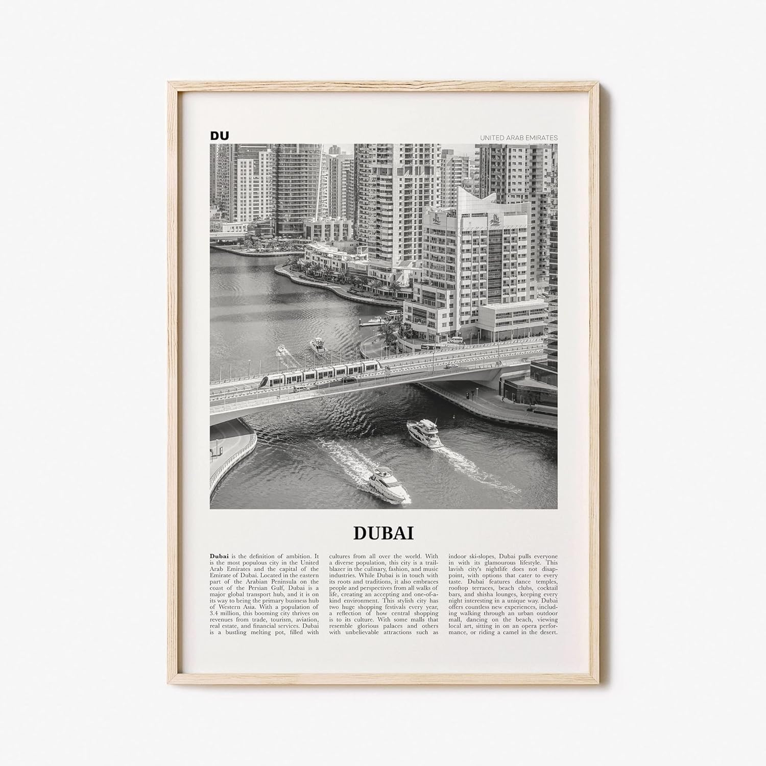 Dubai Print Black and White Downtown, Dubai Wall Art, Dubai