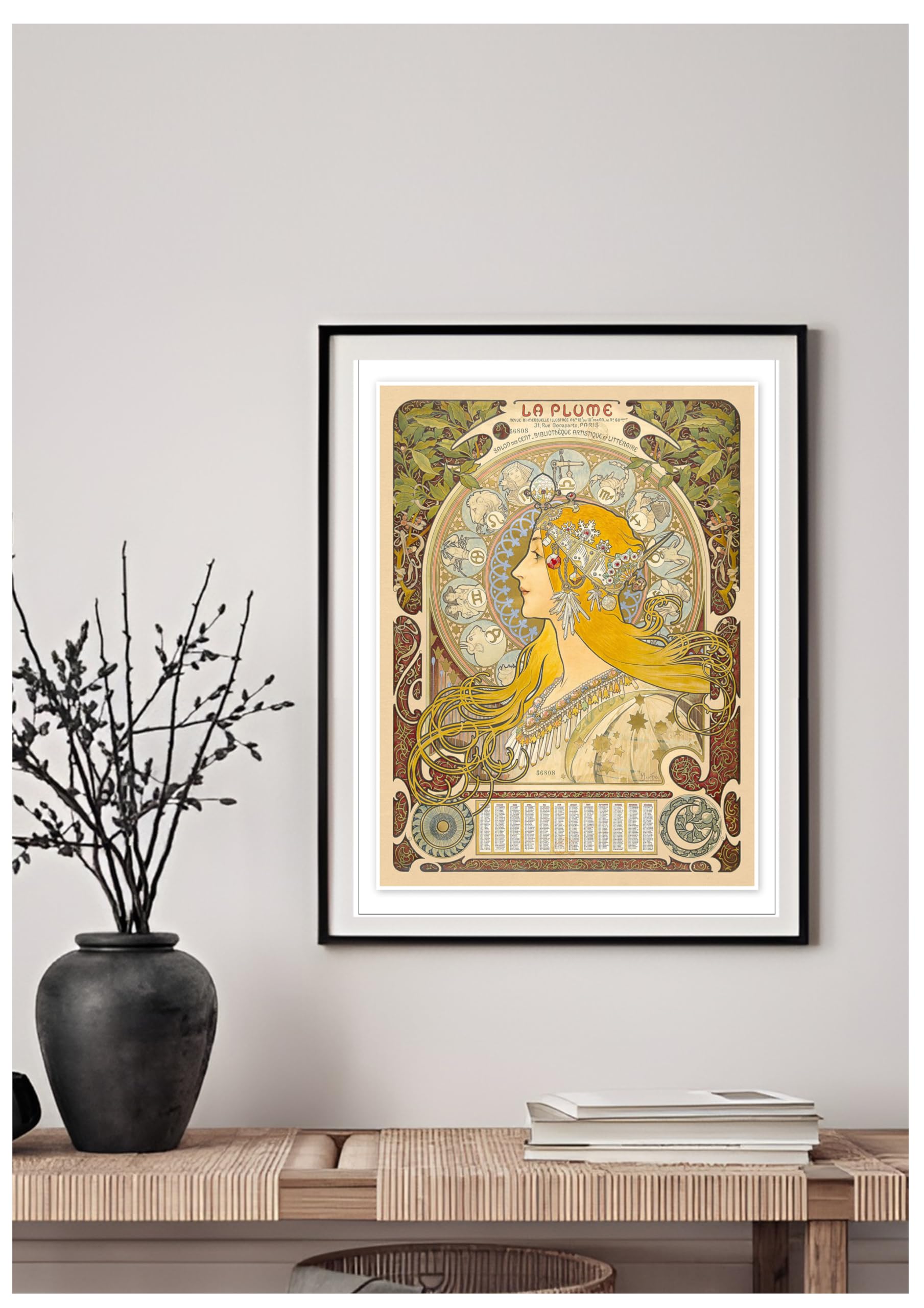 Back To Vintage Multicoloured La Plume - Zodiac, 1896 - Alfons Mucha Art Nouveau Poster Print A4 Premium Paper Vintage Floral Illustration Decorative Wall Art For Home & Office