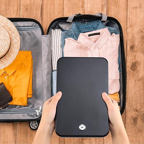 Miniatura 7 de Dalmbox Caja fuerte para pistolas pequeña con cerradura de combinación portátil para pistola de viaje segura para automóvil, hogar, viajes