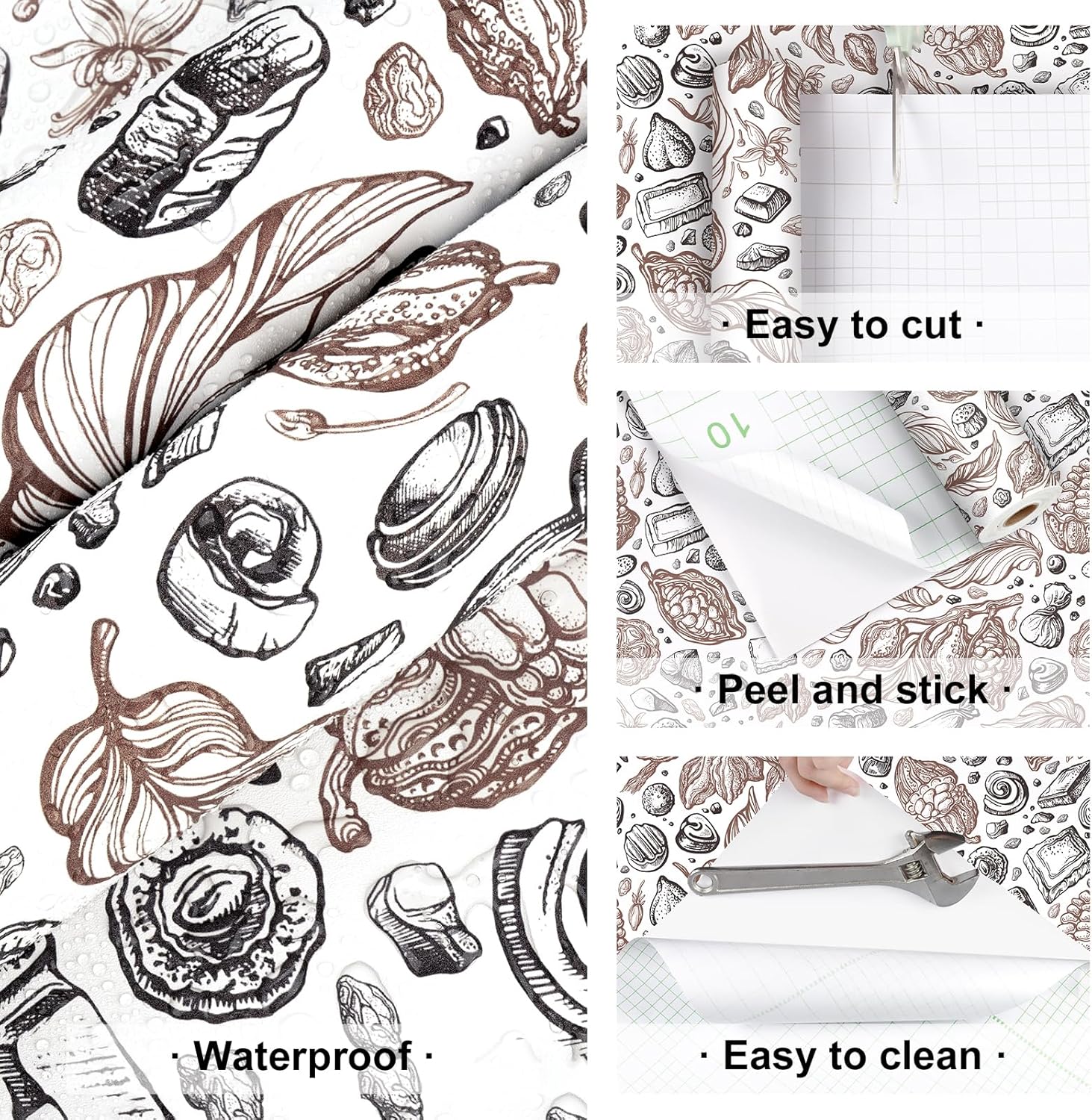 Brown Chocolate Candy Food Wallpaper Peel and Stick Modern Self Adhesive Cute Cartoon Dessert Food Wallpaper Removable Leaf Contact Paper Stick on Wall Paper for Bedroom Cabinet 17.5"×118"