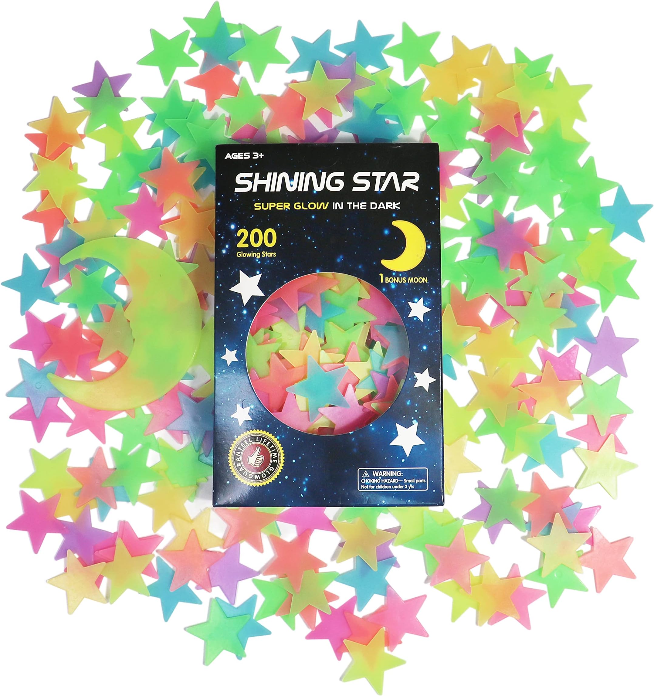 Glow in The Dark 200pcs 3D Glowing Stars and Moon Stickers for Kids Bedroom, Luminous Stars Create Realistic Starry Sky, Room Decor, Wall Stickers