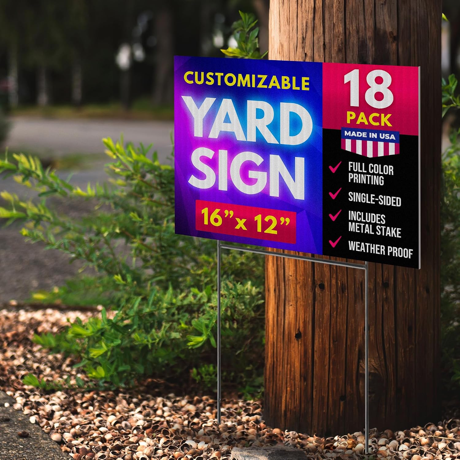 16"x12" Single Sided Custom Yard Signs with Stakes, Personalized Blank Yard Signs for Outdoors, Customized Full Color, Corrugated Plastic Signs for Business (18-Pack)