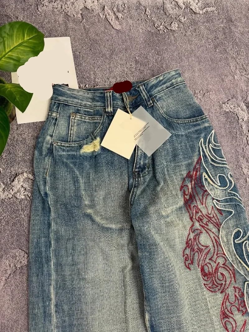 Baggy Jeans mit Muster und Stickerei for Damen Herren, Vintage-Stil, Hip-Hop-Look, lässige Paar-Jeans weitem Bein Für Männer