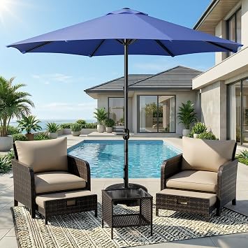 CHABATREE 9FT Outdoor Patio Umbrella with Easy Crank - UV Resistant & Waterproof Market Umbrella with Ventilated Canopy, 8 Sturdy Ribs & Powder-Coated Frame for Garden, Deck, Backyard, Pool, Patio Table