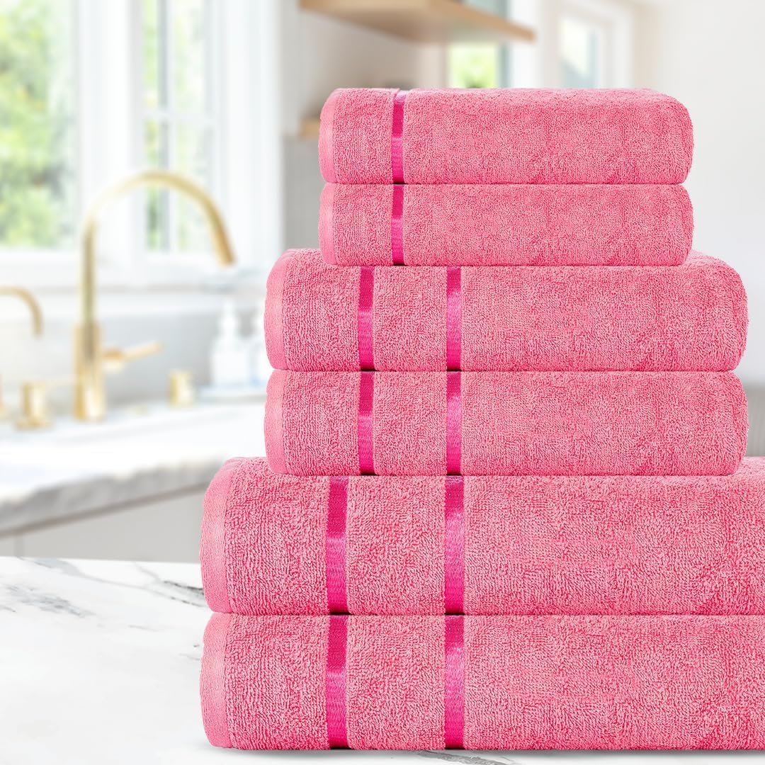CASA COPENHAGEN Set regalo di 6 asciugamani da bagno, 500g/m², Rosa