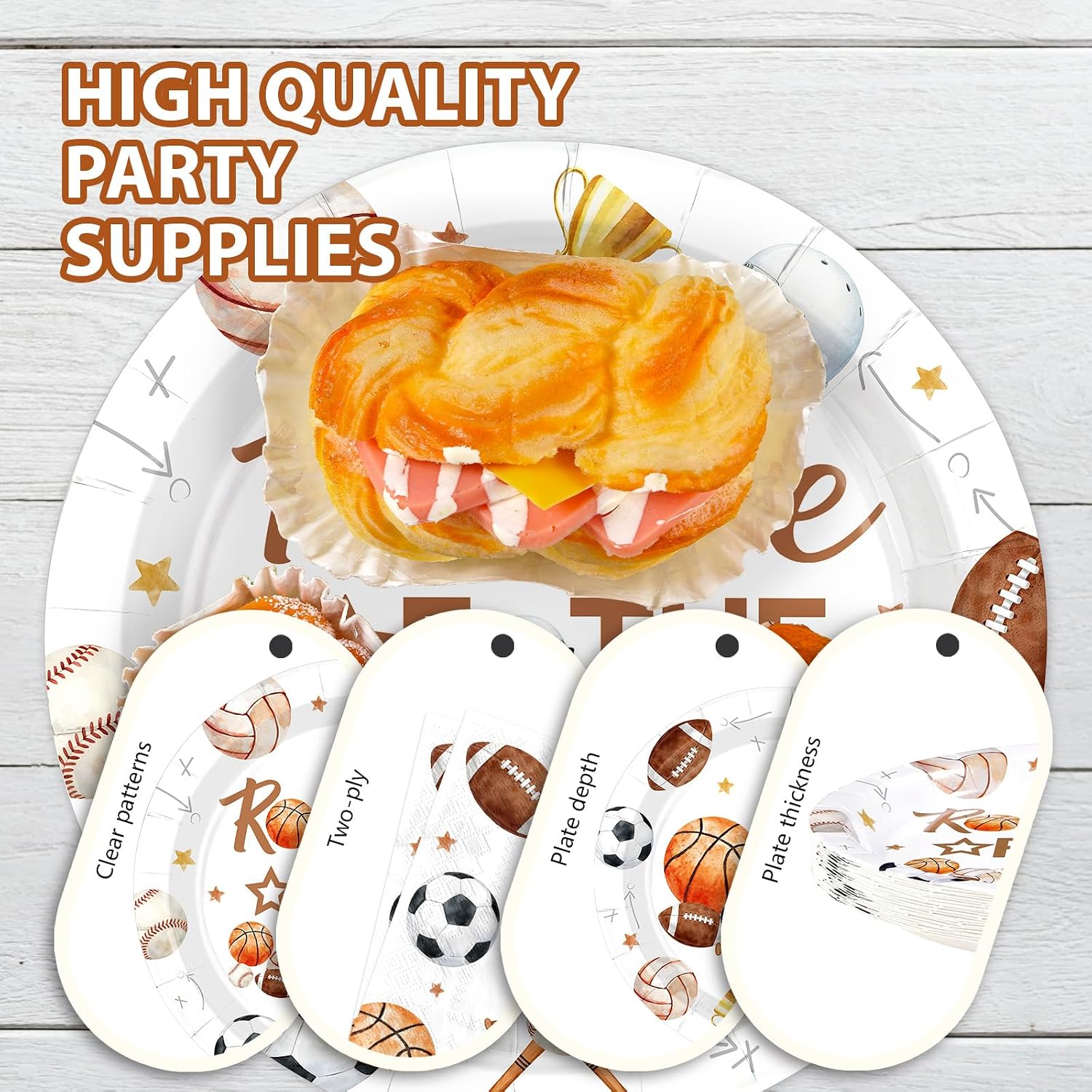 96Pcs Sports 1st Birthday Party Decorations Rookie Of The Year First Birthday Paper Plates and Napkins Rookie Year 1st Decor for Boys 1 Year Old Sports Football Basketball Party Supplies Serves 24