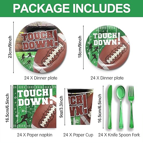 Miniatura 2 de Juego de vajilla para fiestas de fútbol  Las decoraciones de fiesta de fútbol del Super Bowl incluyen platos llanos, vasos, servilletas, cubiertos,