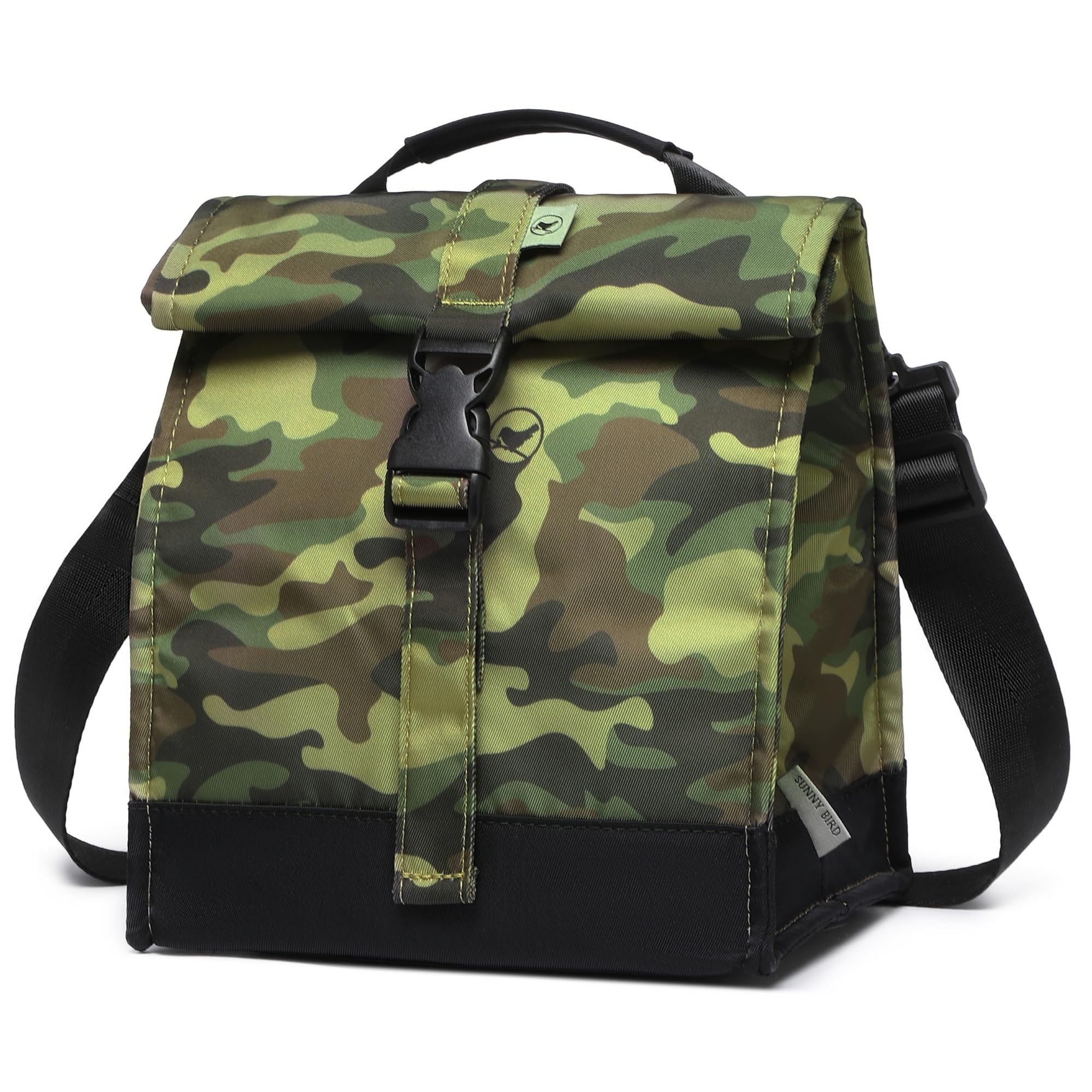 SUNNY BIRD Insulated Lunch Bag Rolltop Lunch Box Tote Bag for Women, Men, Adults and Teens (Camouflage)