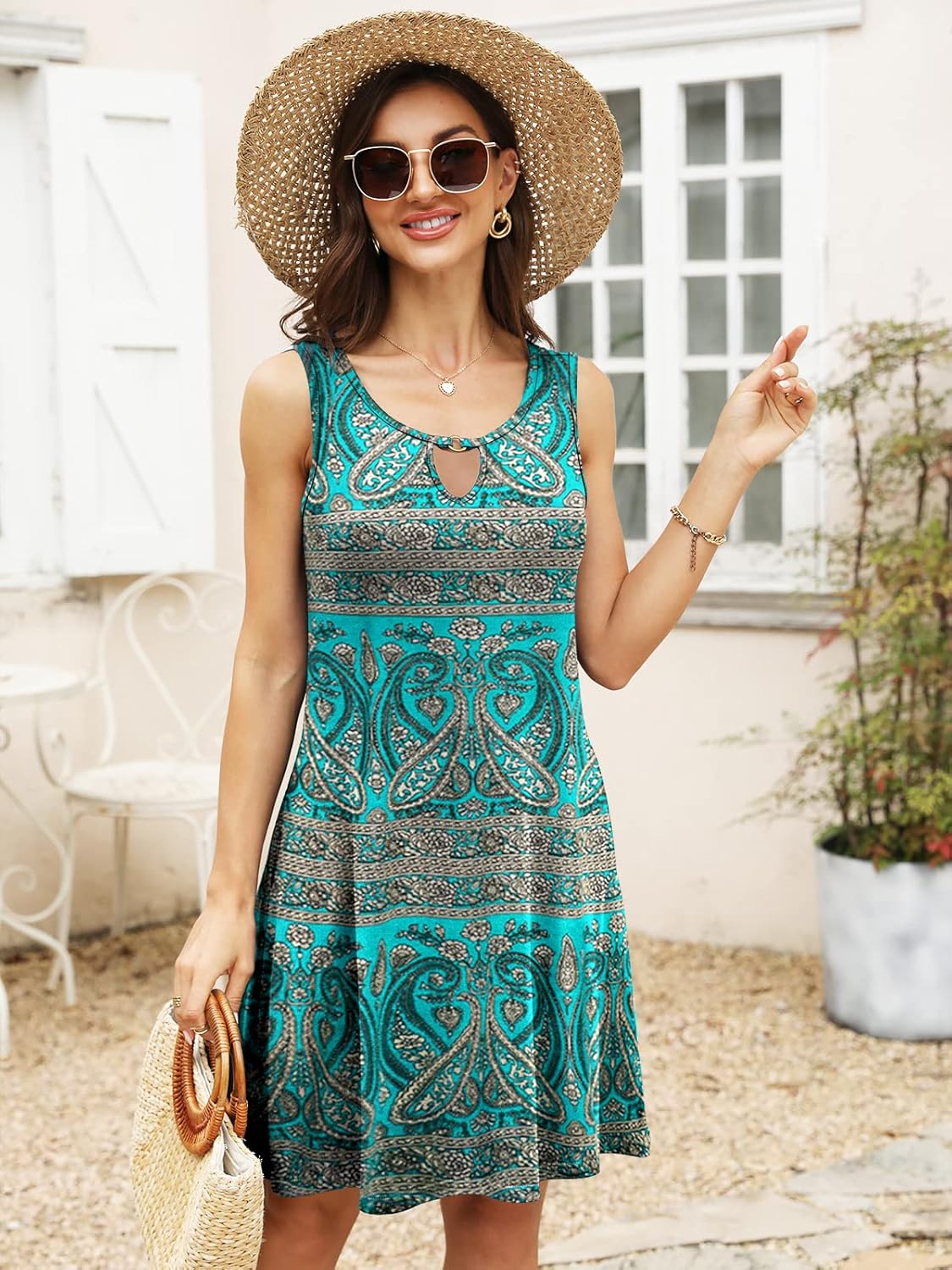 ETCYY Summer Dresses for Women 2026 Trendy Boho Floral Print Beach Cover Up Casual Spring Sleeveless Sundresses - Image 5