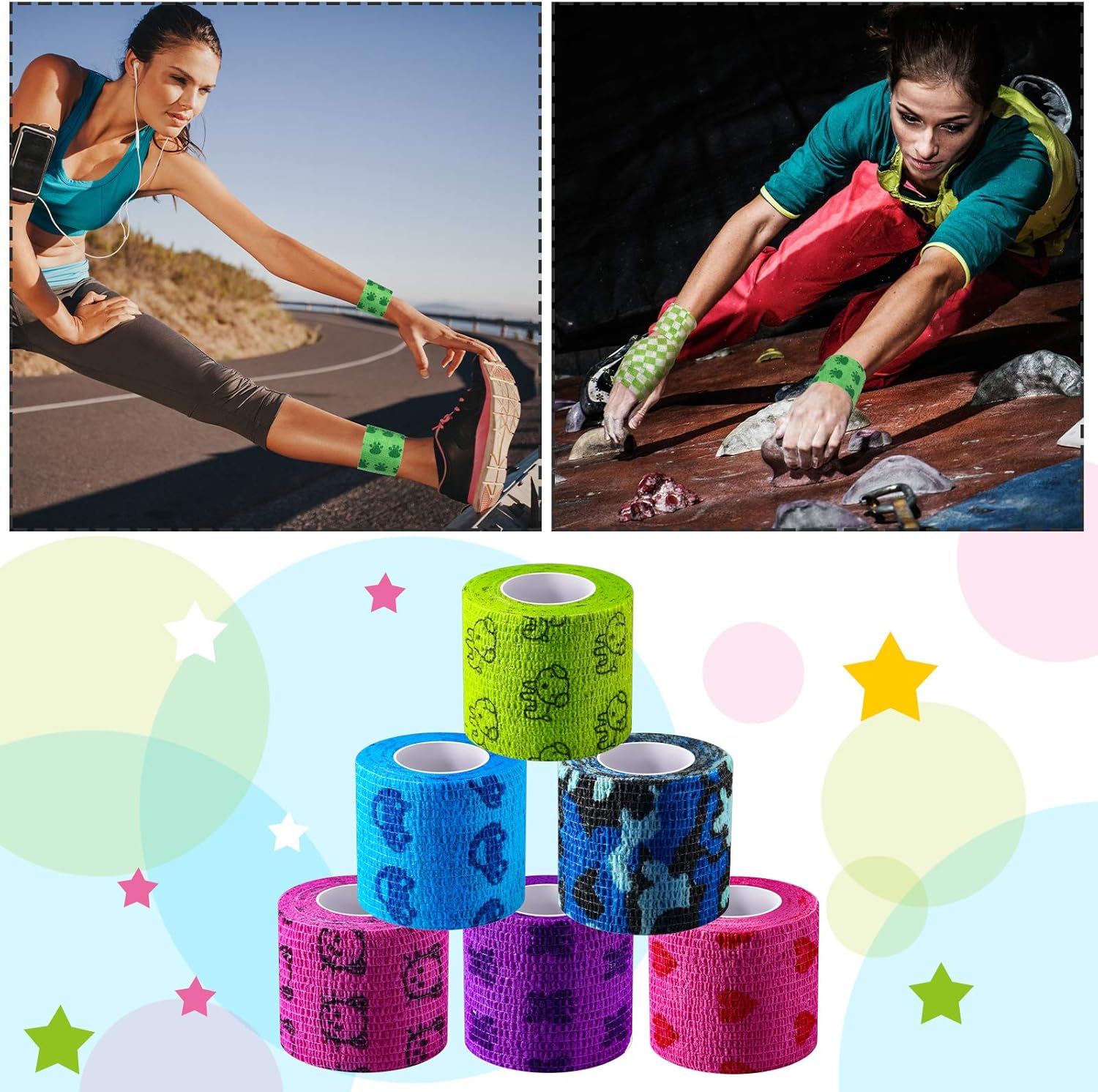 12 Pieces 2 Inch Self Adhesive Bandage Vet Non Woven Elastic Cohesive Bandage Tattoo Supplies Grip Tape Athletic Tape Gauze Wrap for Sports, Wrist, Ankle and Pet Wrap (Animal and Camouflage) - Image 4