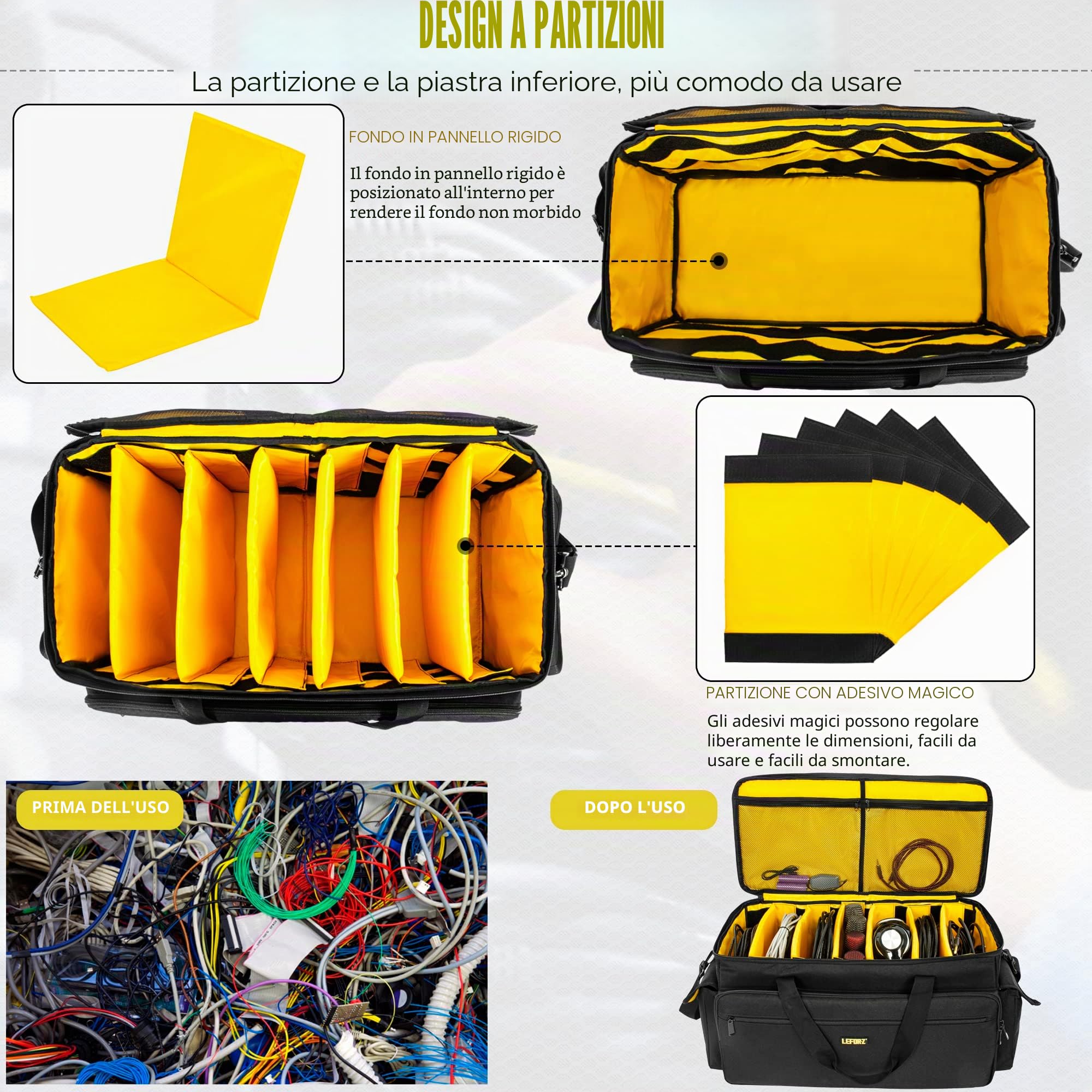 LEFOR·Z Borsa DJ,Borsa grande per Attrezzatura da DJ,borsa per organizer per file,cavi,con divisori rimovibili e fondo imbottito,Attrezzatura Musicale e Accessori
